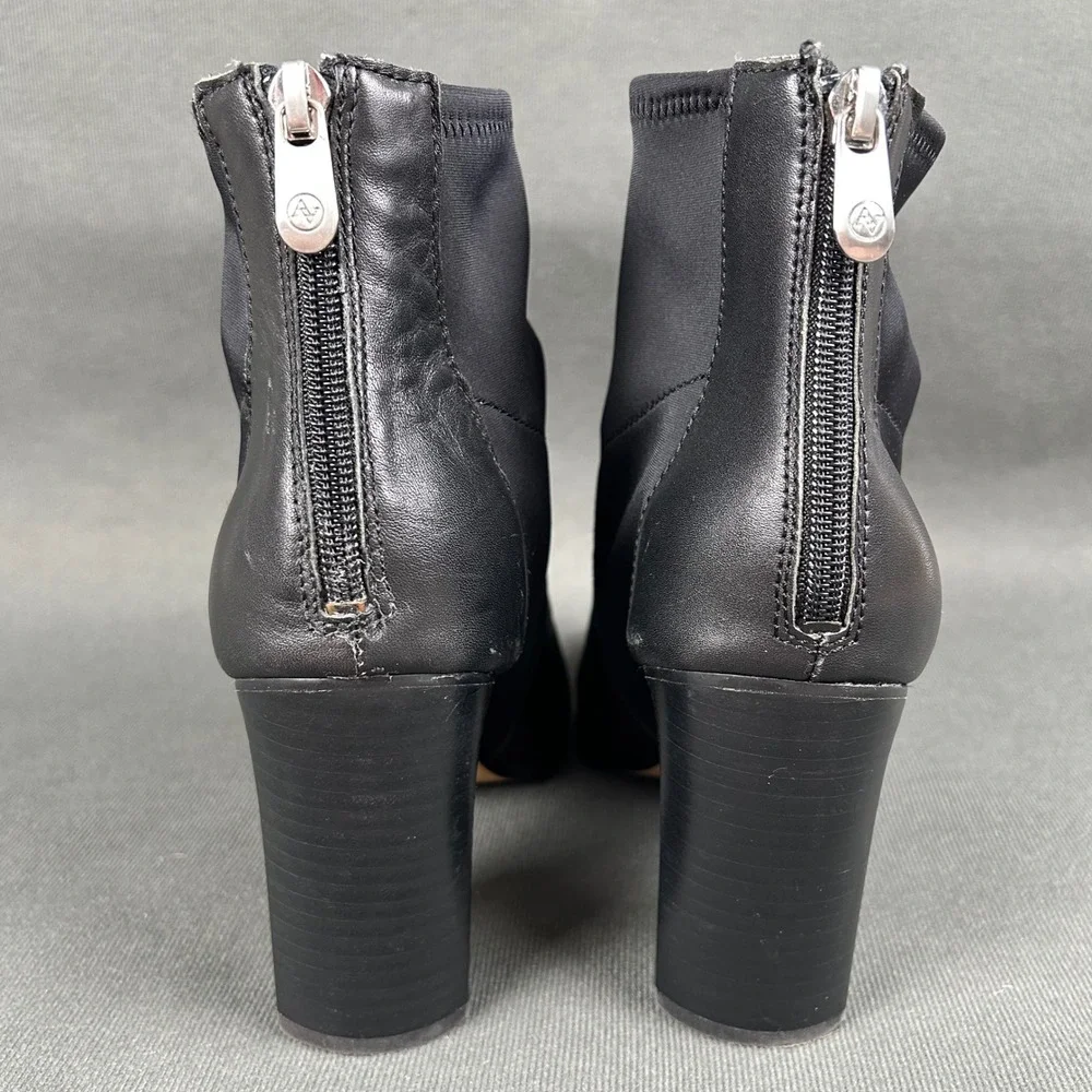 Adrienne Vittadini Ratti Black Leather Scuba‎ Block Heel Ankle Boots Womens 9M